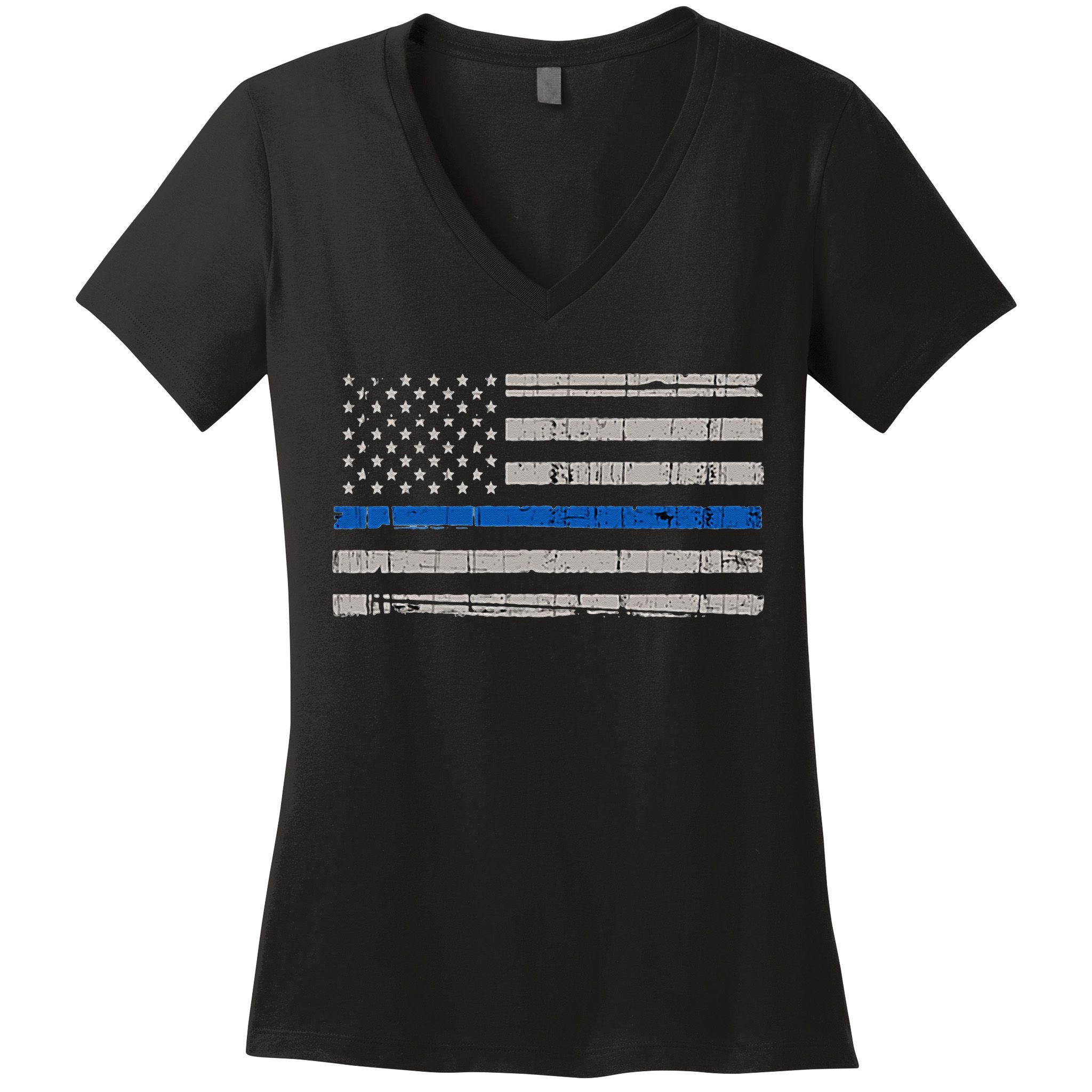 Thin Blue Line Flag  Police Pocket Size Flag Women's V-Neck T-Shirt