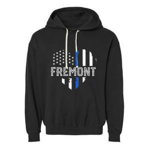 Thin Blue Line Heart Fremont CA Police Officer Patriotic Garment-Dyed Fleece Hoodie