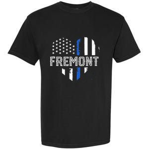 Thin Blue Line Heart Fremont CA Police Officer Patriotic Garment-Dyed Heavyweight T-Shirt