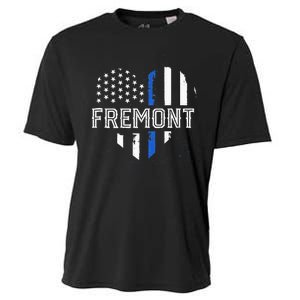 Thin Blue Line Heart Fremont CA Police Officer Patriotic Cooling Performance Crew T-Shirt