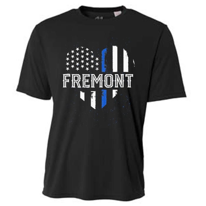 Thin Blue Line Heart Fremont CA Police Officer Patriotic Cooling Performance Crew T-Shirt