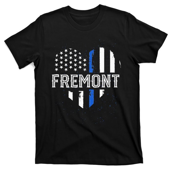 Thin Blue Line Heart Fremont CA Police Officer Patriotic T-Shirt