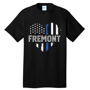 Thin Blue Line Heart Fremont CA Police Officer Patriotic Tall T-Shirt