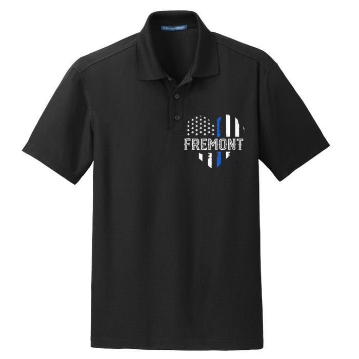 Thin Blue Line Heart Fremont CA Police Officer Patriotic Dry Zone Grid Polo