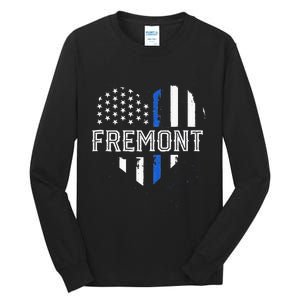 Thin Blue Line Heart Fremont CA Police Officer Patriotic Tall Long Sleeve T-Shirt