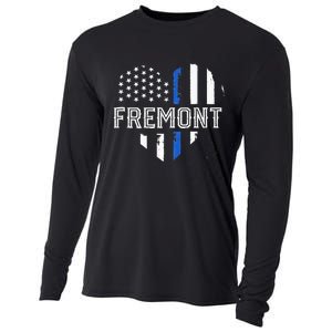 Thin Blue Line Heart Fremont CA Police Officer Patriotic Cooling Performance Long Sleeve Crew