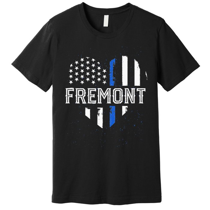 Thin Blue Line Heart Fremont CA Police Officer Patriotic Premium T-Shirt