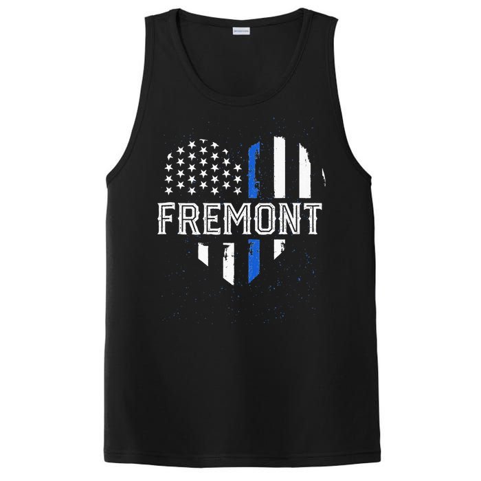 Thin Blue Line Heart Fremont CA Police Officer Patriotic PosiCharge Competitor Tank