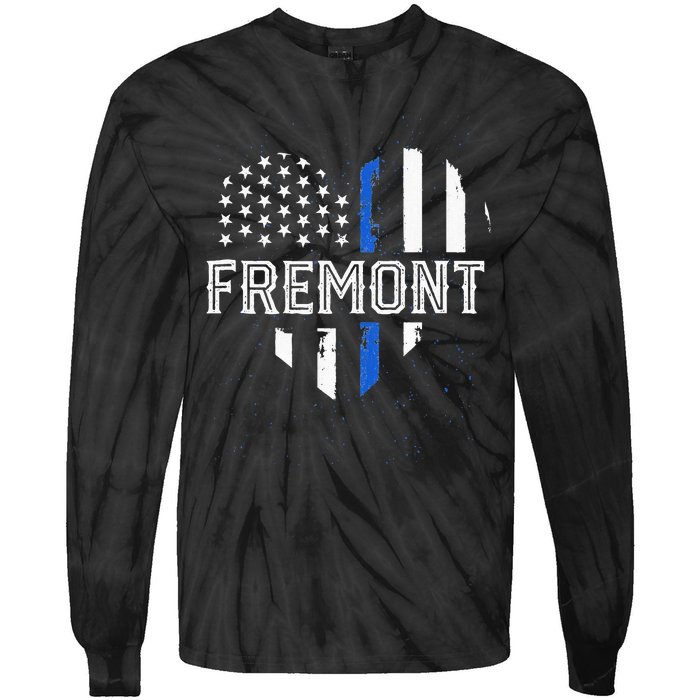 Thin Blue Line Heart Fremont CA Police Officer Patriotic Tie-Dye Long Sleeve Shirt