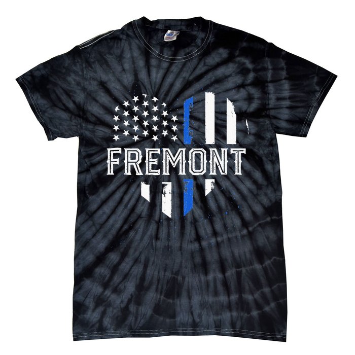 Thin Blue Line Heart Fremont CA Police Officer Patriotic Tie-Dye T-Shirt