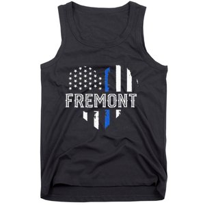 Thin Blue Line Heart Fremont CA Police Officer Patriotic Tank Top