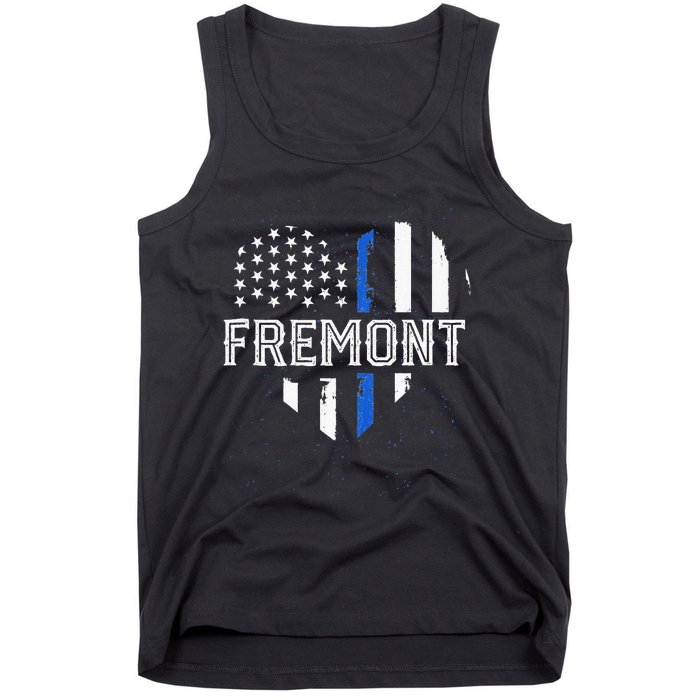 Thin Blue Line Heart Fremont CA Police Officer Patriotic Tank Top