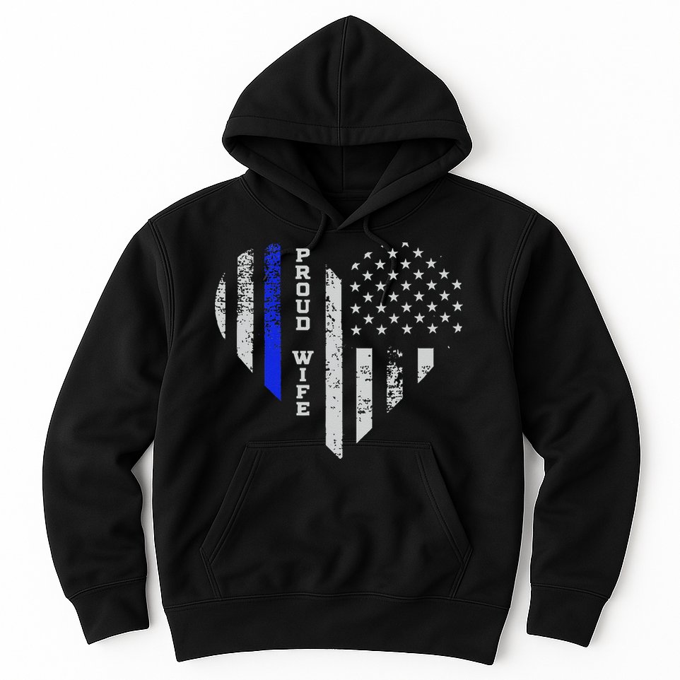 Thin Blue Line Heart Wife Of Police Proud USA Hoodie