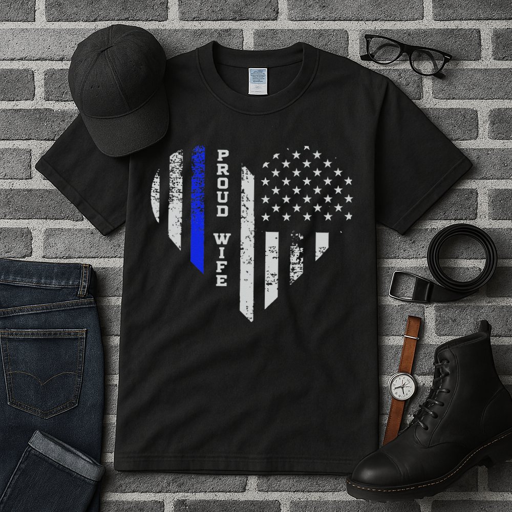 Thin Blue Line Heart Wife Of Police Proud USA Tall T-Shirt