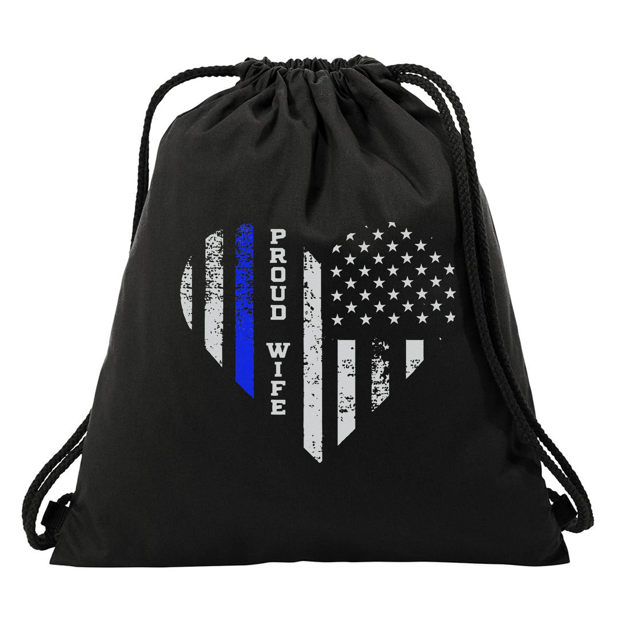 Thin Blue Line Heart Wife Of Police Proud USA Drawstring Bag