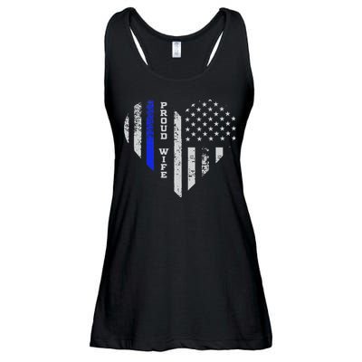 Thin Blue Line Heart Wife Of Police Proud USA Ladies Essential Flowy Tank