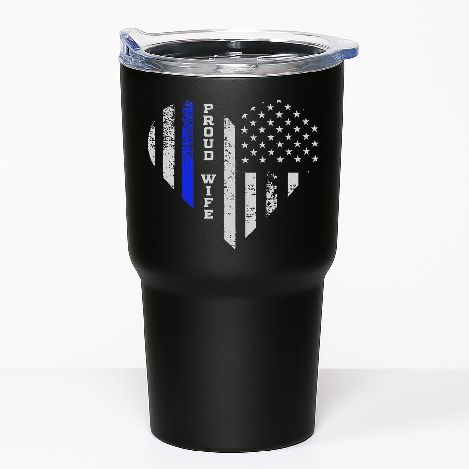 Thin Blue Line Heart Wife Of Police Proud USA Tumbler