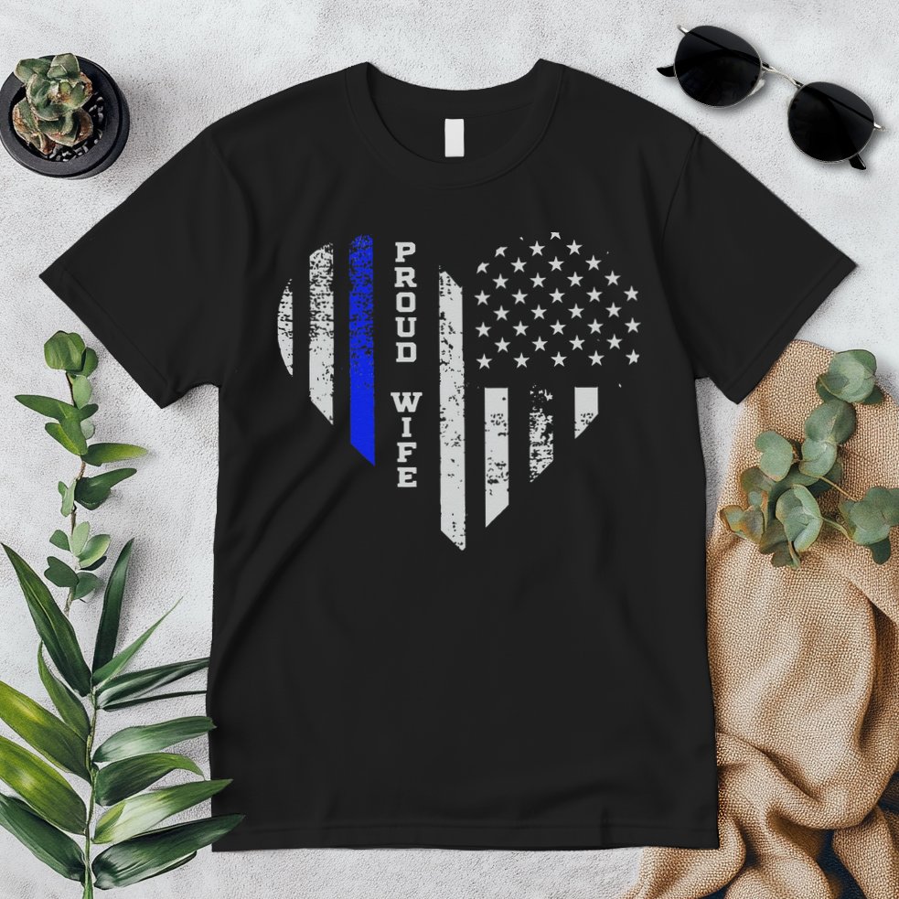 Thin Blue Line Heart Wife Of Police Proud USA Premium T-Shirt
