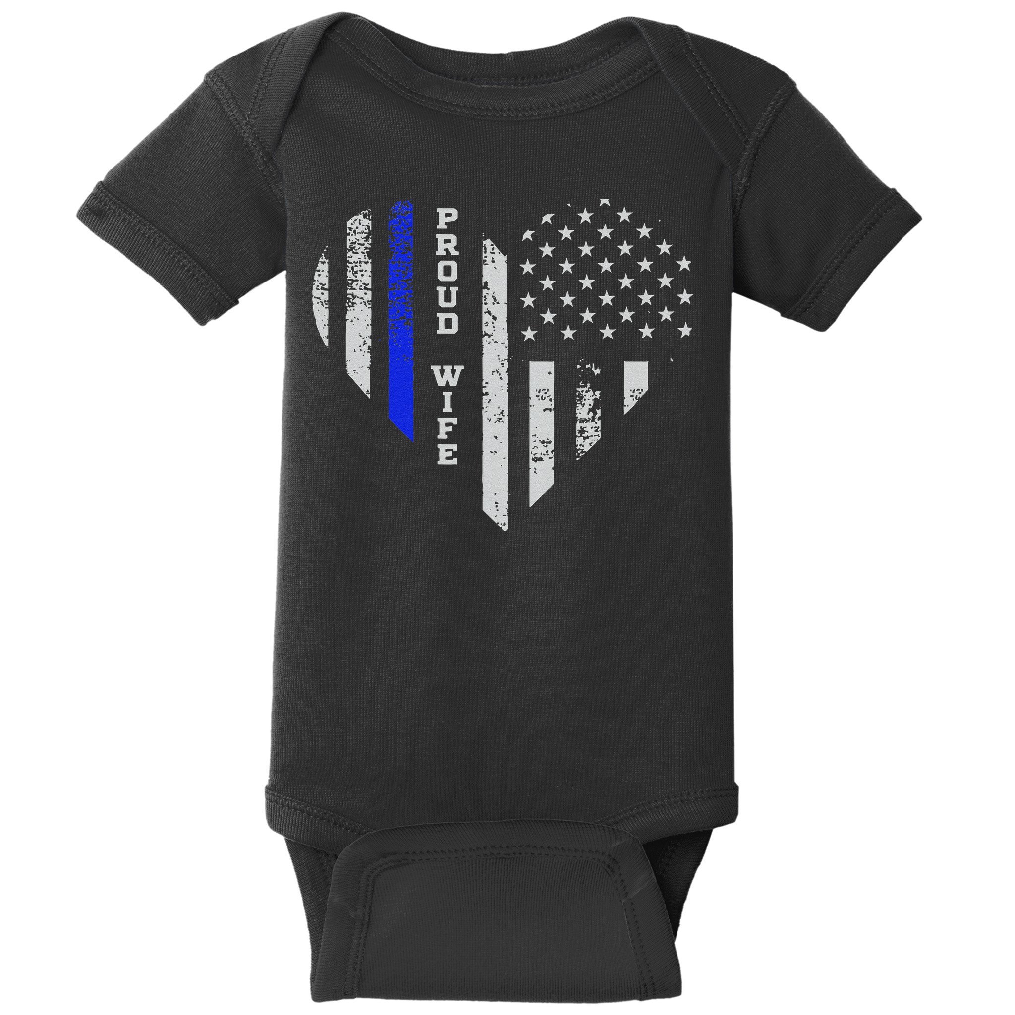 Thin Blue Line Heart Wife Of Police Proud USA Baby Bodysuit