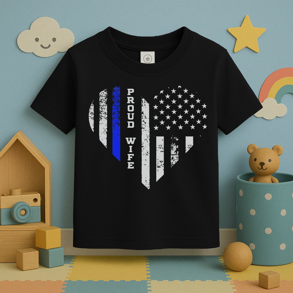 Thin Blue Line Heart Wife Of Police Proud USA Toddler T-Shirt