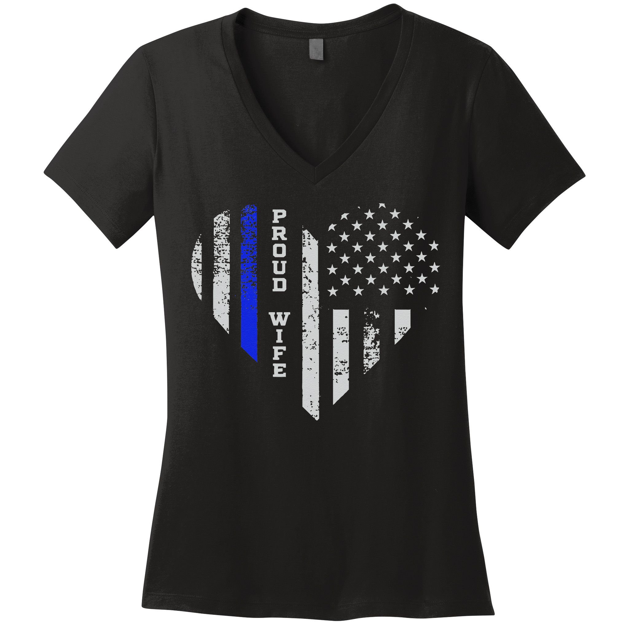 Thin Blue Line Heart Wife Of Police Proud USA Women's V-Neck T-Shirt