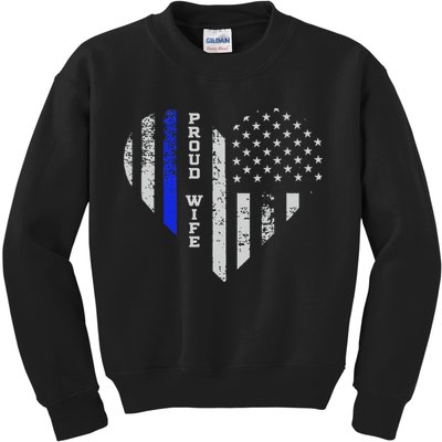 Thin Blue Line Heart Wife Of Police Proud USA Kids Sweatshirt