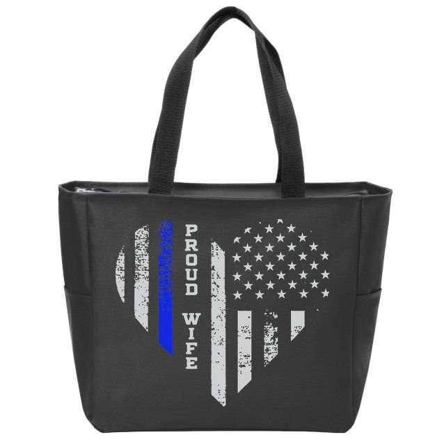 Thin Blue Line Heart Wife Of Police Proud USA Zip Tote Bag
