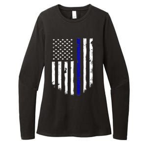 Thin Blue Line American Flag Shirt Cool Police Support Tee Womens CVC Long Sleeve Shirt