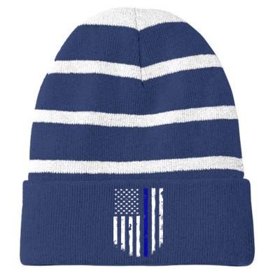 Thin Blue Line American Flag Shirt Cool Police Support Tee Striped Beanie with Solid Band