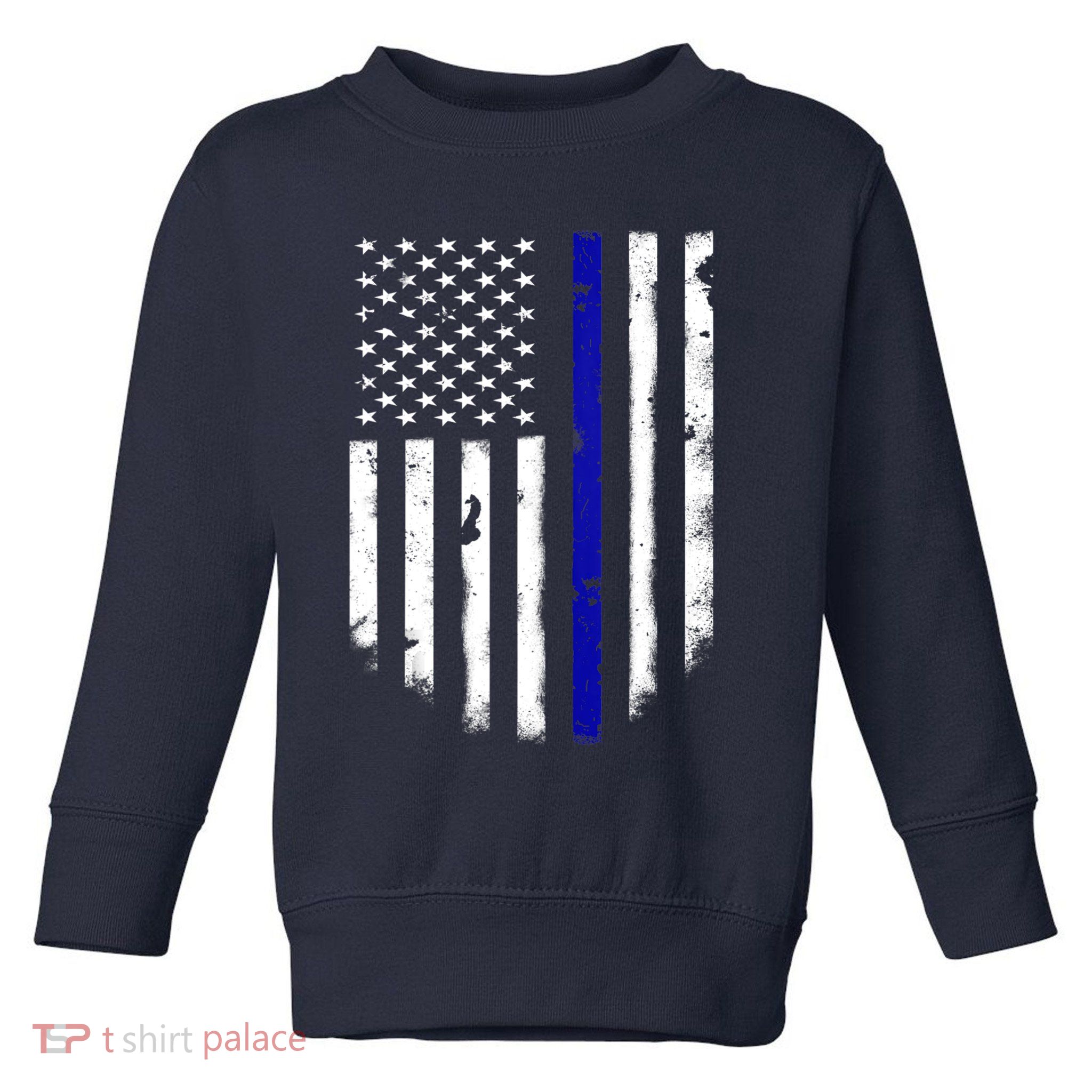 Thin Blue Line American Flag Shirt Cool Police Support Tee Toddler Sweatshirt