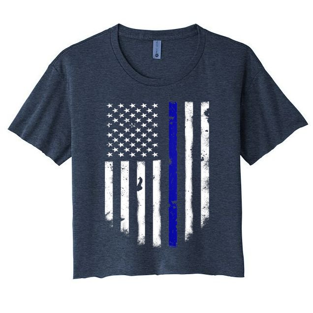 Thin Blue Line American Flag Shirt Cool Police Support Tee Crop Top