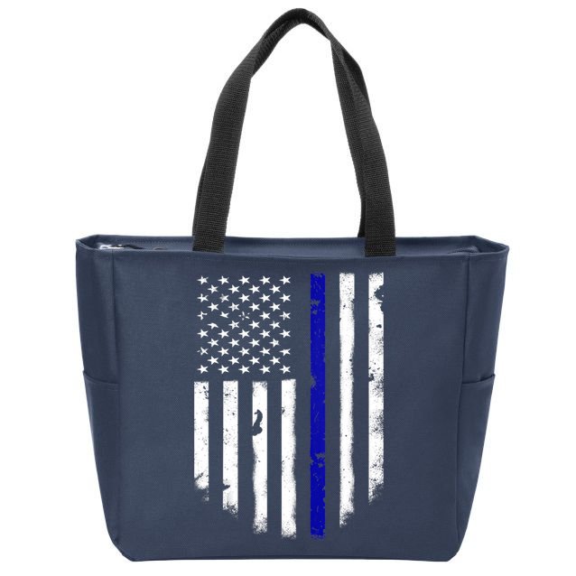 Thin Blue Line American Flag Shirt Cool Police Support Tee Zip Tote Bag