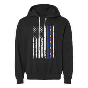 Thin Blue Line Police Support Autism 4th July Mom Dad Flag Garment-Dyed Fleece Hoodie