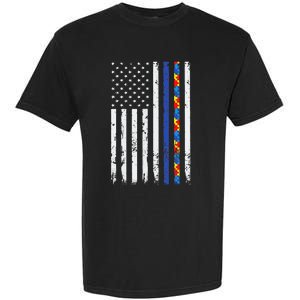 Thin Blue Line Police Support Autism 4th July Mom Dad Flag Garment-Dyed Heavyweight T-Shirt