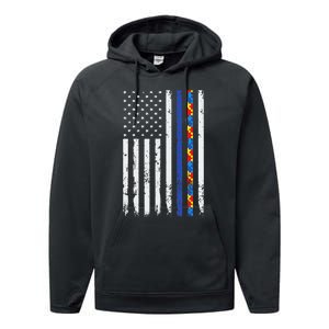 Thin Blue Line Police Support Autism 4th July Mom Dad Flag Performance Fleece Hoodie