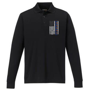 Thin Blue Line Police Support Autism 4th July Mom Dad Flag Performance Long Sleeve Polo