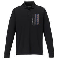 Thin Blue Line Police Support Autism 4th July Mom Dad Flag Performance Long Sleeve Polo