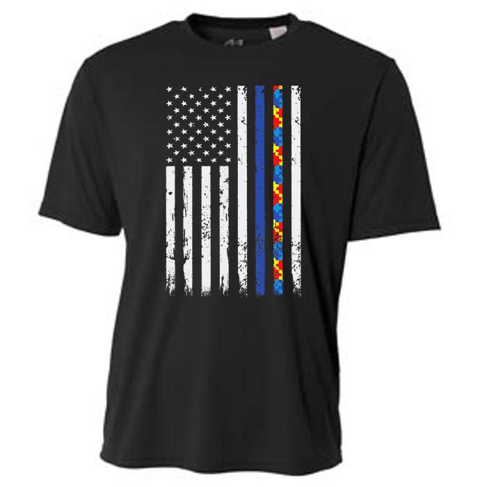 Thin Blue Line Police Support Autism 4th July Mom Dad Flag Cooling Performance Crew T-Shirt