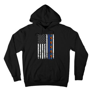 Thin Blue Line Police Support Autism 4th July Mom Dad Flag Hoodie