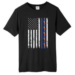 Thin Blue Line Police Support Autism 4th July Mom Dad Flag Tall Fusion ChromaSoft Performance T-Shirt