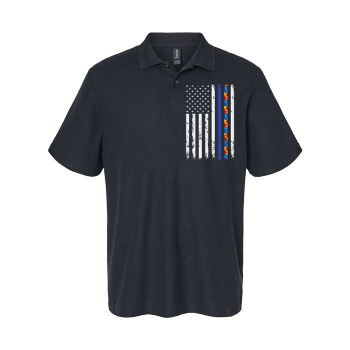 Thin Blue Line Police Support Autism 4th July Mom Dad Flag Softstyle Adult Sport Polo