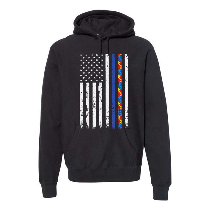 Thin Blue Line Police Support Autism 4th July Mom Dad Flag Premium Hoodie