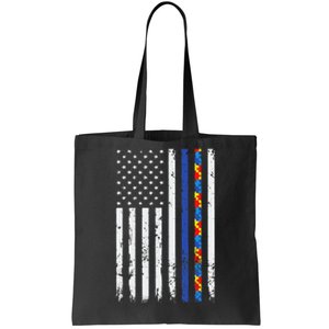 Thin Blue Line Police Support Autism 4th July Mom Dad Flag Tote Bag