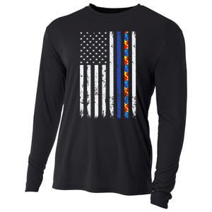 Thin Blue Line Police Support Autism 4th July Mom Dad Flag Cooling Performance Long Sleeve Crew