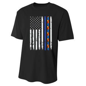 Thin Blue Line Police Support Autism 4th July Mom Dad Flag Performance Sprint T-Shirt