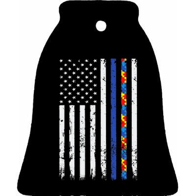 Thin Blue Line Police Support Autism 4th July Mom Dad Flag Ceramic Bell Ornament