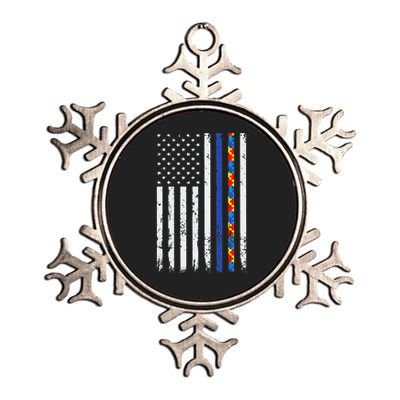 Thin Blue Line Police Support Autism 4th July Mom Dad Flag Metallic Star Ornament