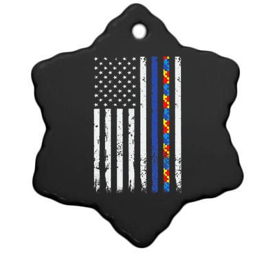 Thin Blue Line Police Support Autism 4th July Mom Dad Flag Ceramic Star Ornament