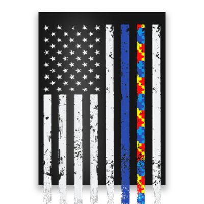 Thin Blue Line Police Support Autism 4th July Mom Dad Flag Poster