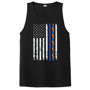 Thin Blue Line Police Support Autism 4th July Mom Dad Flag PosiCharge Competitor Tank